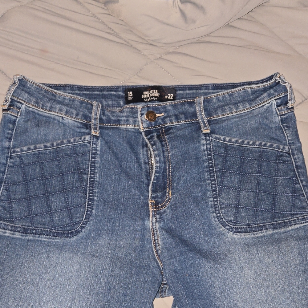Hollister Blue Denim Jeans with Quilted Pockets